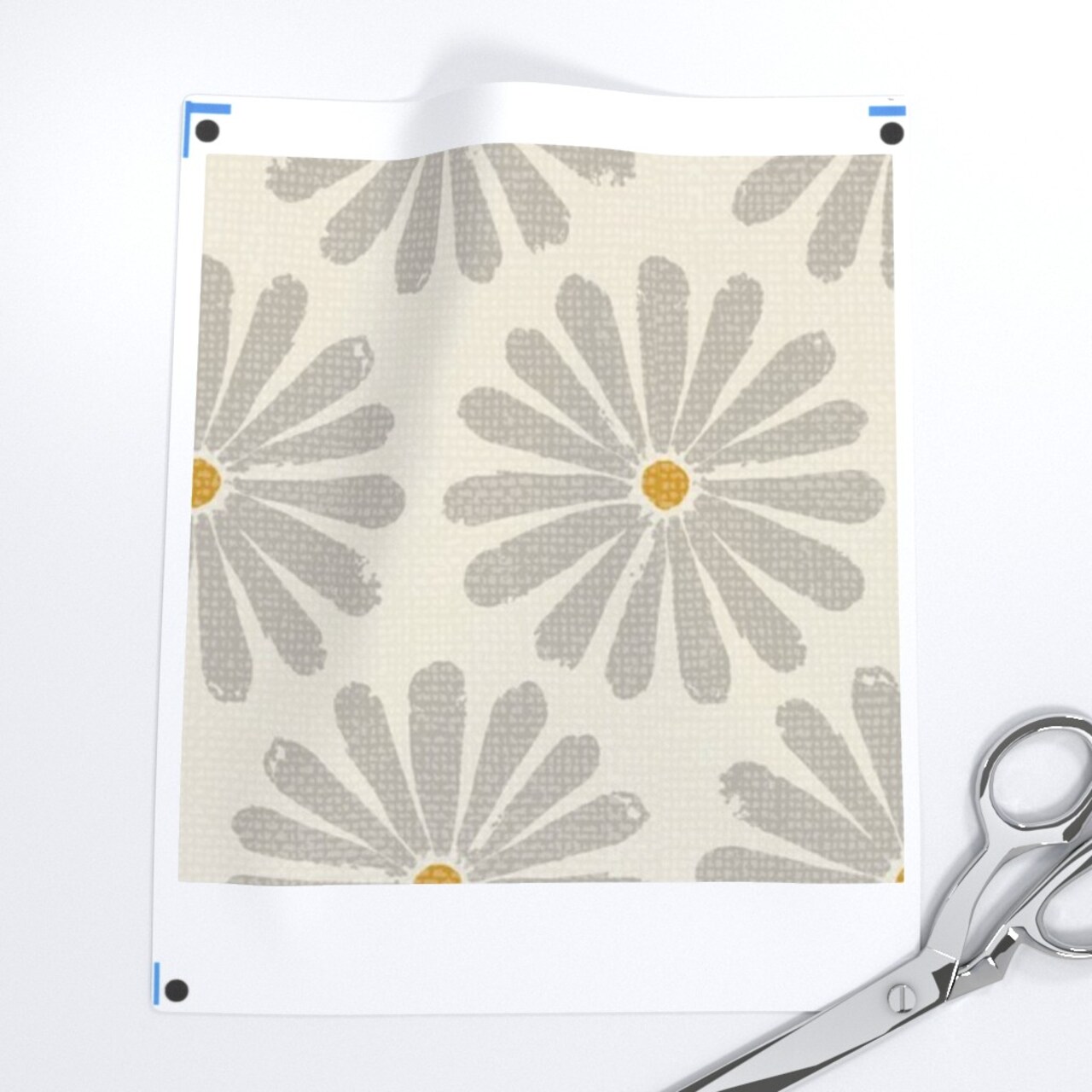 Neutral Daisy Simple Flowers Earth Tone Cool Gray On Cream Custom Printed Fabric by Spoonflower Various Fabrics by the Yard or Fat Quarter